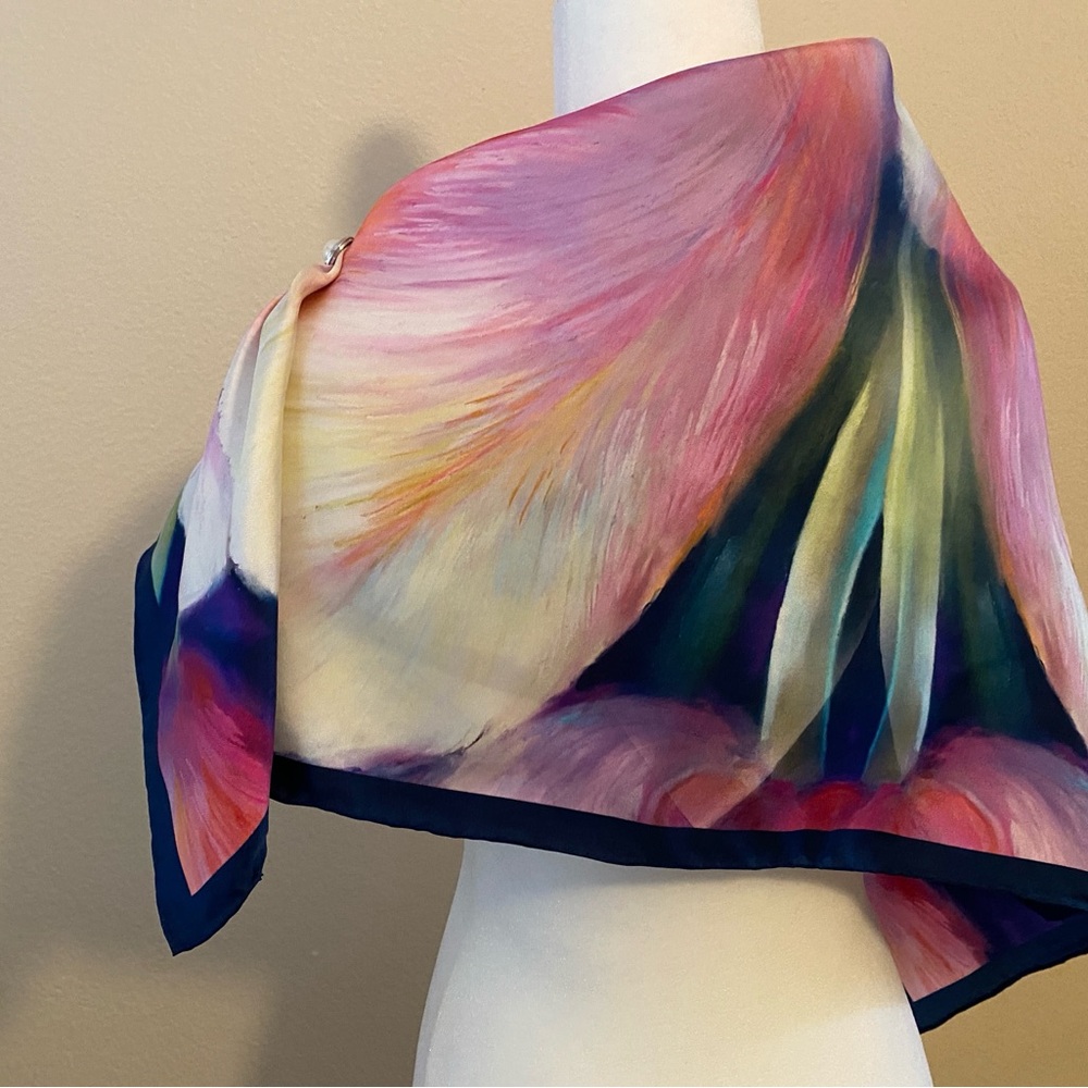 BONUS GIFT Mulberry Silk HANDMADE Vibrant Abstract Colorful Scarf Shawl Wrap - Picture 5 of 13